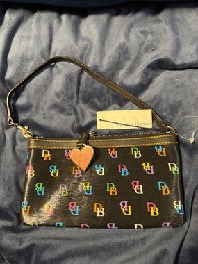 Dooney & Bourke Black Multicolor DB Heart Charm Wristlet